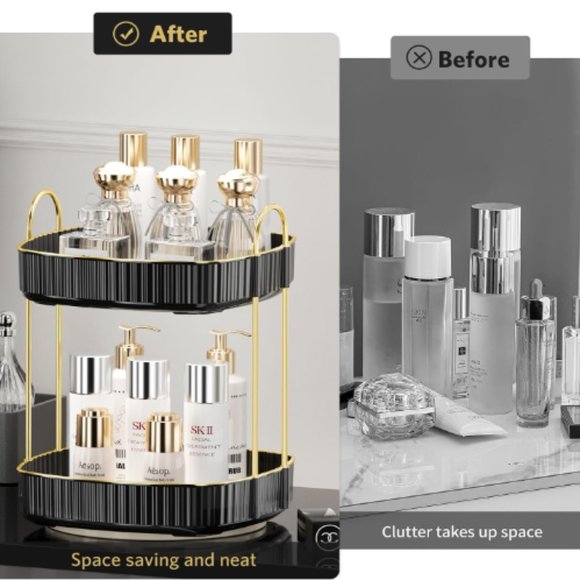 2 Tiers - 360° Turntable Makeup Organizer - Lazy Susan Cosmetics Storage - Picture 4 of 9